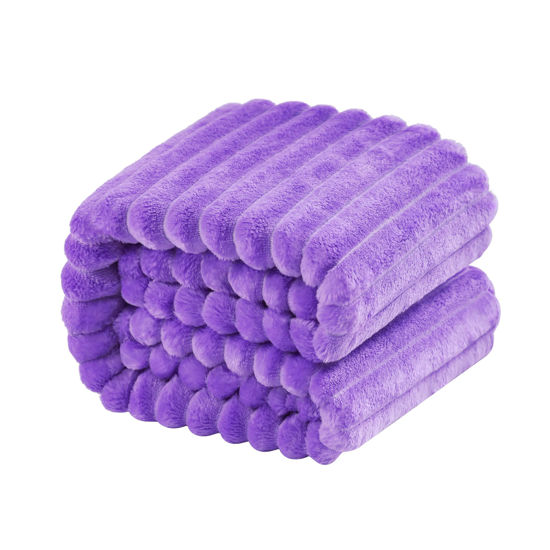 Picture of NTBAY Plush Soft Flannel Baby Blanket, Warm and Cozy Unisex Toddler Blanket with Stripe Pattern for Stroller, Crib, Travel, 30x40 Inches, Purple