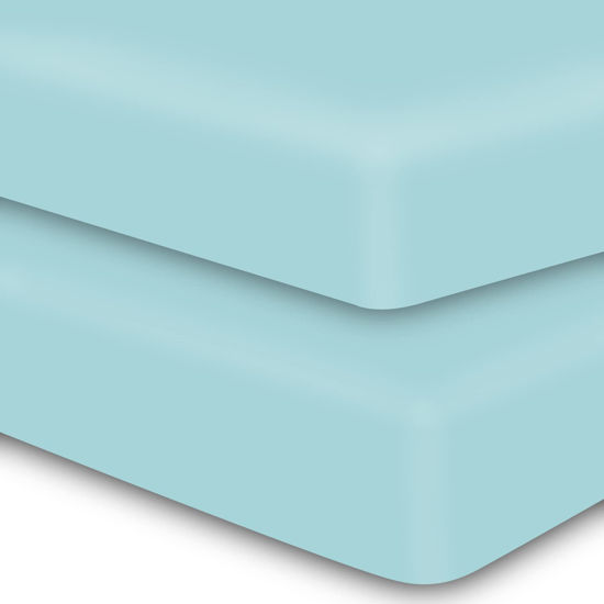 Picture of MOONQUEEN 2-Pack Baby Fitted Crib Sheets - Soft Breathable Microfiber Toddler Nursery Sheet Set for Boys and Girls, Fits Standard Size Crib Mattress 28 x 52 x 8in, Aquamarine