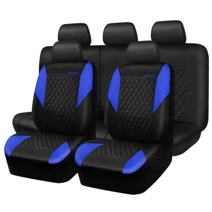 Picture of CAR PASS Leather Seat Covers-Universal Quilting Car Seat Cover with 5mm Composite Sponge Inside,Airbag Compatible,2zipper Bench for Most Sedan,SUV,Truck(Full Set,Blue)