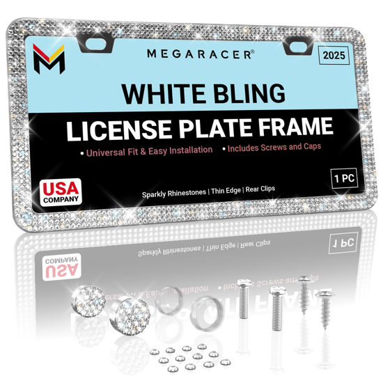 Picture of Bling License Plate Frames for Women | Sparkly Rhinestone License Plate Frame Bling Licence Plate Frame Holder Tag Car Plate Frame Plate Cover for Car License Plate Frames Cute Porta Placas para Auto