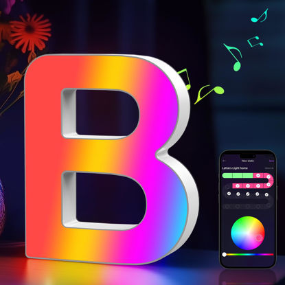 Picture of Light Up Letters Marquee Letter - Music Sync RGB Color Changing LED Letter Lights Letter Logo Game Lights for Girls Women Party Birthday Christmas Valentine's Day Wall Desktop Decoration (MRGB-B)