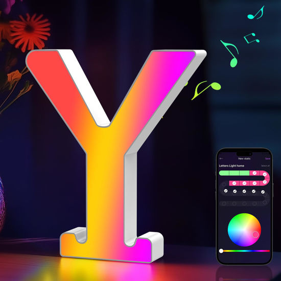 Picture of Light Up Letters Marquee Letter - Music Sync RGB Color Changing LED Letter Lights Letter Logo Game Lights for Girls Women Party Birthday Christmas Valentine's Day Wall Desktop Decoration (MRGB-Y)