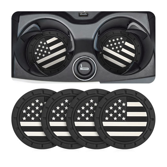 Picture of AUCELI 4 Pack Car Cup Holder Coasters, Colored American Flag US Flag Insert Car Cup Coaster, 2.75 Inch Anti Slip Shockproof Embedded Drink Mat, Vehicle Interior Decor Accessories