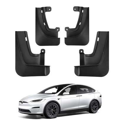 Picture of BASENOR 2025 New Version Tesla Model X/Model X Plaid Mud Flaps Splash Guards No Drilling No Tape Mudguards Vehicle Tire Protector Mudflaps for 2022-2025 Tesla Exterior Accessories (Set of 4)