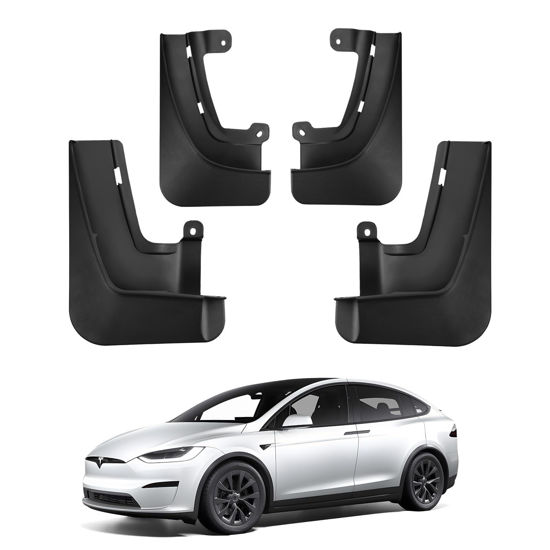 Picture of BASENOR 2025 New Version Tesla Model X/Model X Plaid Mud Flaps Splash Guards No Drilling No Tape Mudguards Vehicle Tire Protector Mudflaps for 2022-2025 Tesla Exterior Accessories (Set of 4)