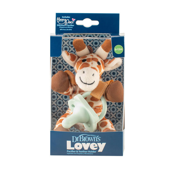 Picture of Dr. Brown's Baby Lovey Pacifier & Teether Holder, 0-12m, Giraffe with Light Green HappyPaci, 100% Silicone, 0-6 m (Packaging May Vary)