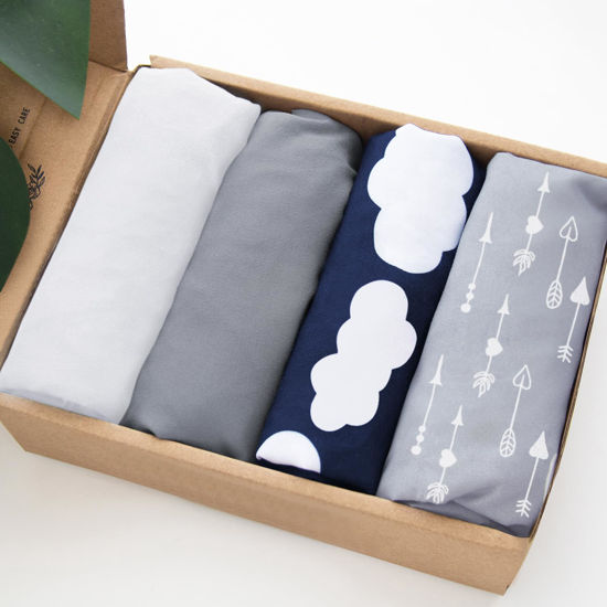 Picture of Baby Bassinet Sheets 4 Pack, Compatible with BCOL, COWIEWIE, YADAQE, Jimglo, Cloud Baby, Ingenuity Bassinet, Ultra Soft & Skin-Friendly, Grey Print