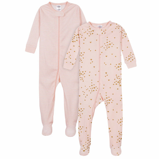 Picture of Gerber Baby Girls' 2-Pack Footed Pajamas, Love Pink, 2T