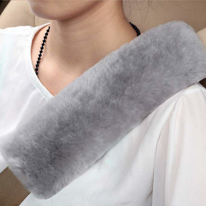 Picture of OGLAND Authentic Sheepskin Car Seat Belt Pad,2 Pack Soft Seat Belt Cover for Shoulder Pad Neck Cushion Protector Car Accessories by Genuine Natural Merino Wool (Misty Gray)