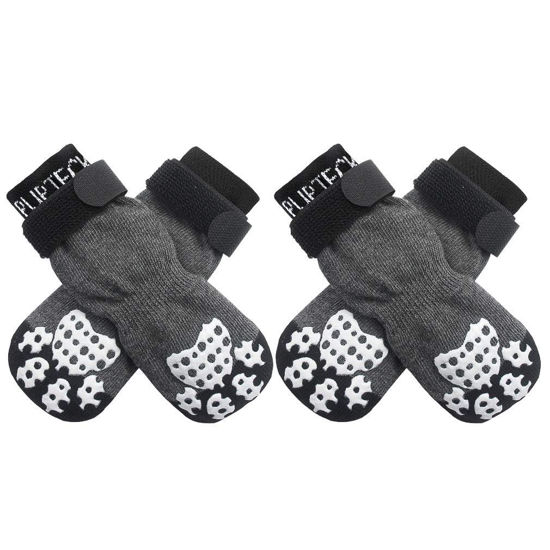 Picture of PUPTECK Anti-Slip Dog Socks with Double Sides Grips for Small Medium Large Dogs Hardwood Floors Prevents Licking, Dog Shoes for Hot Pavement Traction Control Paw Protector for Senior Dogs, Grey XXL
