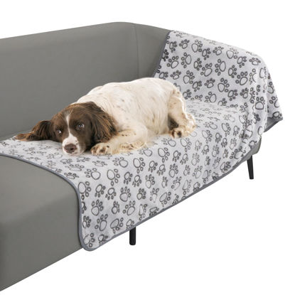 Picture of Stuffed Premium Soft Dog Couch Blanket, with Flannel Cute Paw Print, 30 * 70 inches, Cat Blanket Puppy Supplies Dog Products Stuff Essentials, Gray