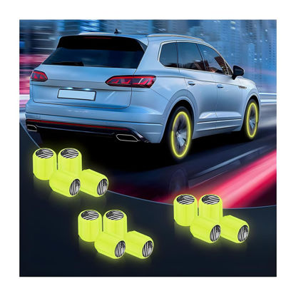 Picture of 12PCS Luminous Car Tire Valve Stem Caps, American Flag Valve Stem Caps, Universal Dustproof Corrosion Resistant Air Caps Cover, Auto Accessories Fit for Motorcycles SUV Trucks Bicycles (Yellow/Flag)
