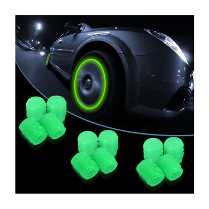 Picture of Luminous Tire Valve Stem Caps for Car, 12PCS Fluorescent Glow in The Dark Air Caps Cover, Illuminated Corrosion Resistant Tire Pressure Caps, Universal for Car, Truck, SUV, Motorcycles, Bike (Green)