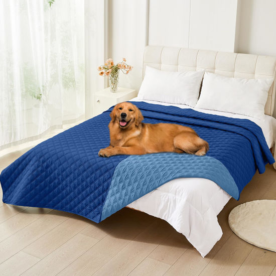 Picture of Smiry Waterproof Dog Blanket, Reversible Dog Bed Cover Pet Blanket, Soft Pet Couch Covers for Sofa Washable, Bed Couch Sofa Furniture Protector for Puppy Cat Kids (82"x120", Navy/Blue)