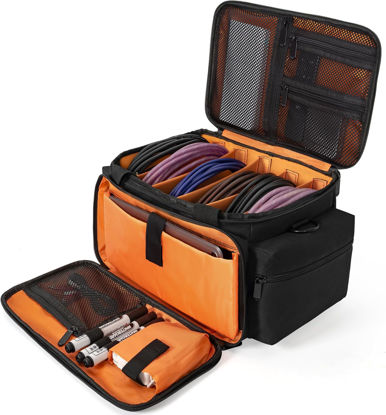 Picture of AKOZLIN Cable File Bag with Detachable Dividers, DJ Gig Bag Cord Organizer Case for Laptop,DJ Gear, Sound Instrument and Music Equipment Accessories Black Orange