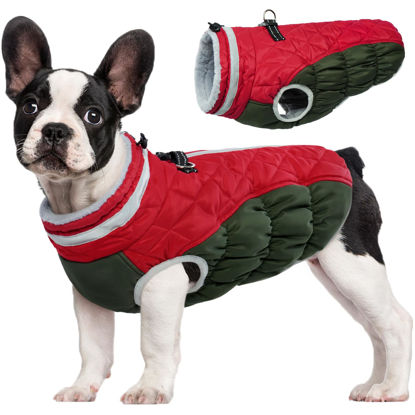 Picture of FUAMEY Dog Winter Jacket,Dog Cold Weather Coats Paded Dog Vest with Harness Built in Pet Warm Clothes Dog Apparel with Back Zipper Dog Water Resistant Coat for Small Medium Large Dogs Christmas S