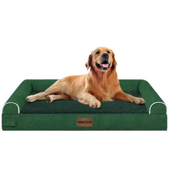 Picture of Large Dog Bed Orthopedic Washable: Beds Bolster XL Bed Big XLarge Dogs Egg Crate Foam Couch Sofa Waterproof with Removable Cover - Emerald