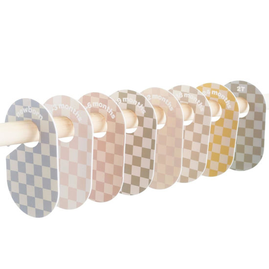 Picture of 3 Sprouts Baby & Toddler Hanger Closet Dividers Set of 8 - Durable Baby Clothes Organizer, Nursery Closet Organization for Baby Clothing by Size or Age from Infant to Toddler Boy & Girl - Checkerboard
