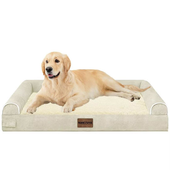 Picture of Large Dog Bed Orthopedic Washable: Beds Bolster XL Bed Medium Large Dogs Egg Crate Foam Couch Sofa Waterproof with Removable Cover - Beige