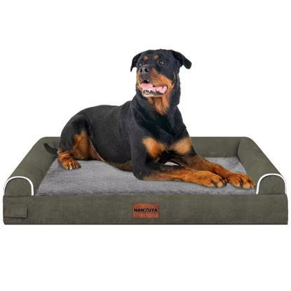 Picture of Large Dog Bed Orthopedic Washable: Beds Bolster XL Bed Large Big Dogs Memory Foam Couch Sofa Waterproof with Removable Cover - Dark Green