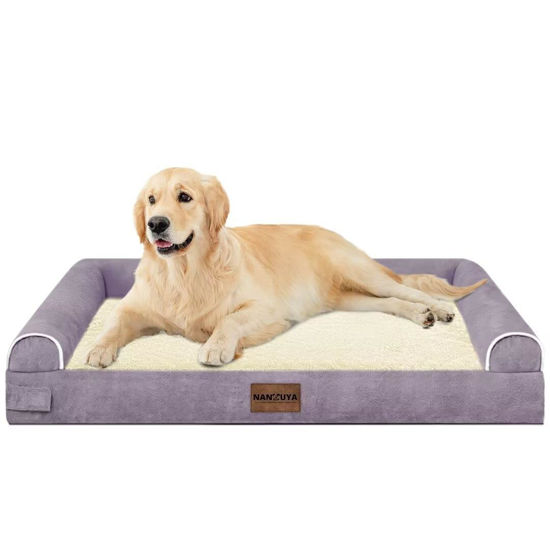 Picture of Large Dog Bed Orthopedic Washable: Beds Bolster XL Bed Medium Large Dogs Egg Crate Foam Couch Sofa Waterproof with Removable Cover - Purple