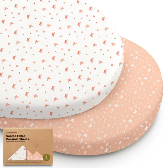 Picture of 2-Pack Organic Bassinet Sheets for Girls, Boys - 100% Cotton Bassinet Mattress Sheets Compatible with Halo Bassinest Swivel Sleeper, Graco, Baby Delight, Chicco, Fitted Bassinet Sheets (Butterflies)