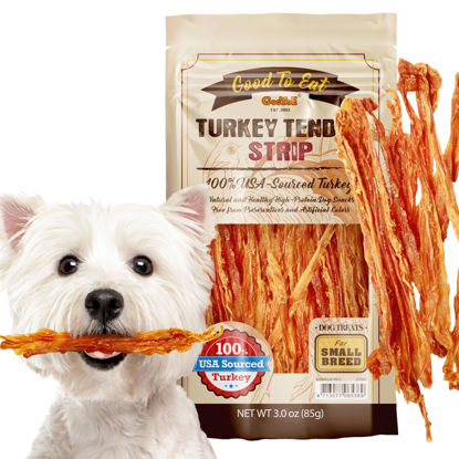 Picture of Gootoe Turkey Tendon Dog Treats - 100% USA-Sourced, Natural Snack, Premium Training Chews, Hypoallergenic, Reseal Value Bags, Size for Small Dogs, Strip (Small) 3oz/Pack