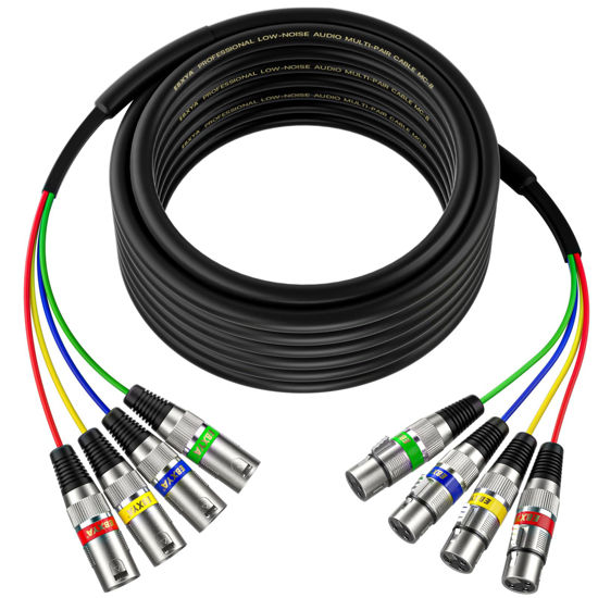 Picture of EBXYA 25 Ft XLR Snake Cables 4 Colored, 4-Channel Microphone Patch Cable XLR Male to Female, Recording Snake for Live, Recording, Studios 1 Pack