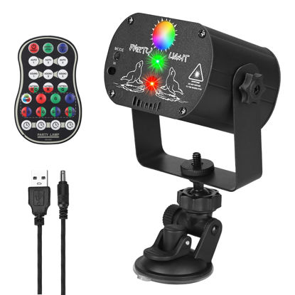 Picture of Qajok DJ Laser Party Lights, RGB LED Disco Light, Sound Activated Projector Strobe Light with Remote Control for Christmas Halloween Decorations Karaoke Birthday Dance Wedding Stage Show