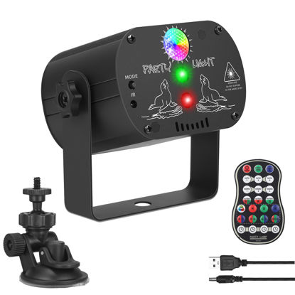 Picture of Qajok Party Lights DJ Disco Light, RGB LED Strobe Light, Battery Powered Sound Activated Projector with Remote Control for Christmas Halloween Decorations Birthday Stage Show Dance Wedding