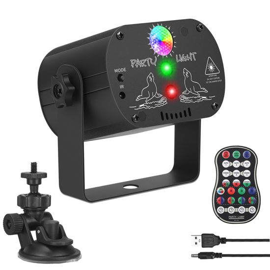 Picture of Qajok Party Lights DJ Disco Light, RGB LED Strobe Light, Battery Powered Sound Activated Projector with Remote Control for Christmas Halloween Decorations Birthday Stage Show Dance Wedding