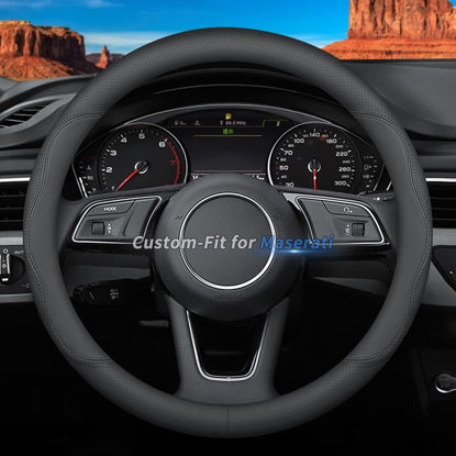 Picture of Custom-Fit for Maserati Steering Wheel Cover, Premium Leather Car Steering Wheel Cover with Logo, Non-Slip, Breathable, for Maserati Accessories (B-Style,for Maserati)