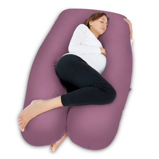 Picture of Meiz Pregnancy Pillow,Cooling Silky Pregnancy Pillows for Sleeping,Full Body Maternity Pillow for Pregnant Woman with Cooling Silky Jersey Cover,Dark Purple