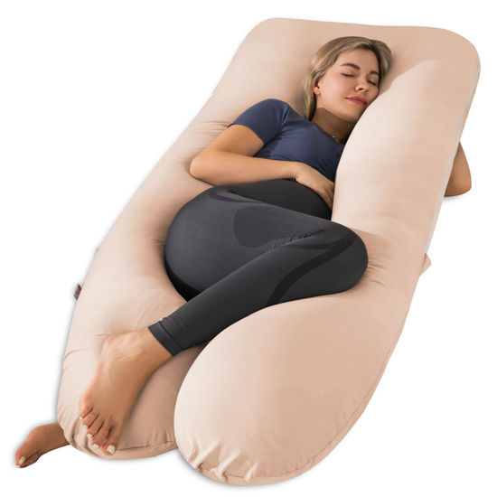 Picture of Meiz Pregnancy Pillows, Pregnancy Pillows for Sleeping Cooling, U Shaped Full Body Pillow for Adult, Rayon Cover from Bamboo, Light Apricot