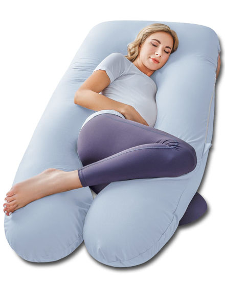 Picture of Meiz Pregnancy Pillow, Cooling Pregnancy Pillows for Sleeping, Maternity Pillow for Pregnant Women, Pregnancy Body Pillow with Cooling Jersey Cotton Cover, Blue