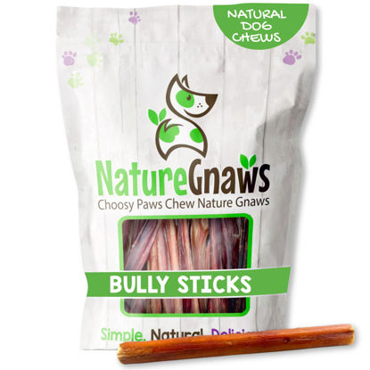 Picture of Nature Gnaws Thin Bully Sticks for Dogs 5-6" (8oz) - Mixed Thickness - Long Lasting for Small Dogs and Puppies - Natural Thin Beef Dog Chew Bones - Rawhide Free