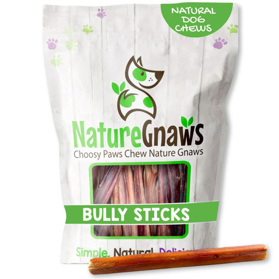 Picture of Nature Gnaws Thin Bully Sticks for Dogs 5-6" (8oz) - Mixed Thickness - Long Lasting for Small Dogs and Puppies - Natural Thin Beef Dog Chew Bones - Rawhide Free