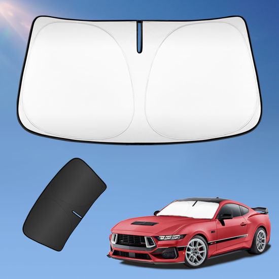 Picture of Sun Shade Sunshade for Ford Mustang 2015-2023 Windshield Cover, 2-Layers Sun Shield 240T Silver Coating Sun Visor Foldable Window Shade Blocks UV Rays Car Accessories (NOT for Mach-E)