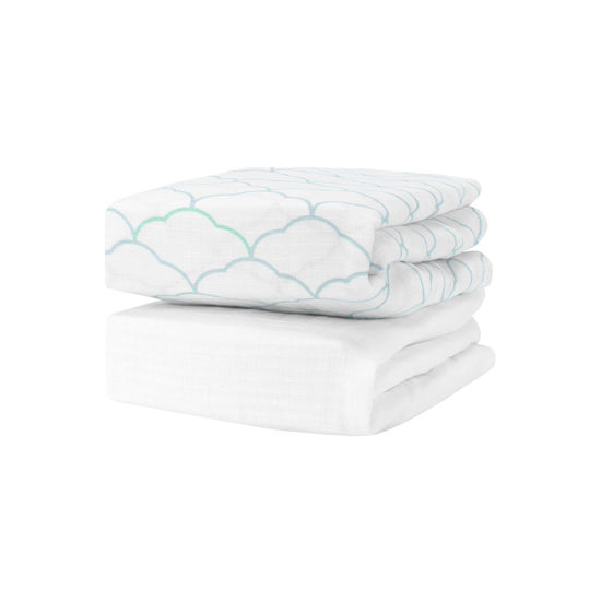 Picture of Newton Baby Organic Fitted Crib Sheets - 100% Breathable and Ultra-Soft, 100% Organic Muslin Cotton, Dreamweaver Print in Moonstone Mist + Solid White, Fits All Standard Cribs
