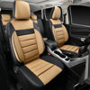 Picture of CAR PASS Leather Seat Covers Full Set Universal Water Resistant 3D Foam Back Support, Luxury Comfort Automotive 5 Seat Covers All Season Fit for SUV,Sedan,Van, Airbag Compatible Elegance(Beige Black)
