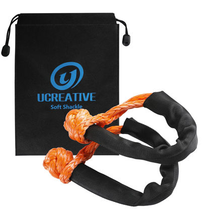 Picture of Ucreative 2Pcs Synthetic Soft Shackle 1/2 Inch x 22 Inch (56,000lbs Breaking Strength) with Extra Sleeves (Orange)