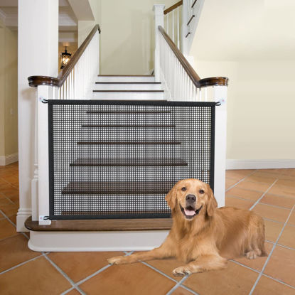 Picture of Dog Gate for Stairs Pet Gates for The House: Dogs Screen Mesh Gate for Doorways Stairways Indoor Safety 29 inch Tall, 34 inch Wide