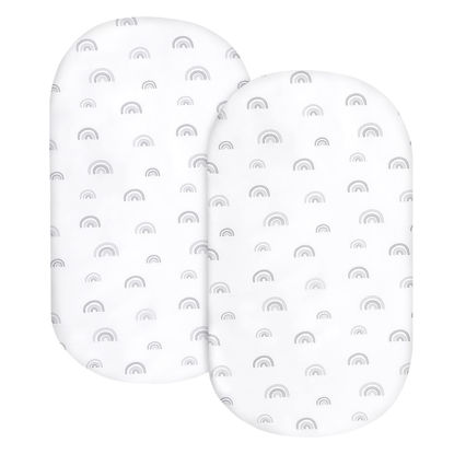 Picture of Bassinet Sheet Set 2 Pack Fitted Universal Microfiber Soft Cradle Sheets for Hourglass Rectangle and Oval Bassinet Mattress, Rainbow Bassinet Sheets for Girls and Boys