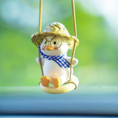 Picture of Duck On Swing Car Pendant of Swing Duck Cute Car Decor Car Gift for Car Rear View Mirrior Hanging Accessories (Blue Tie A)