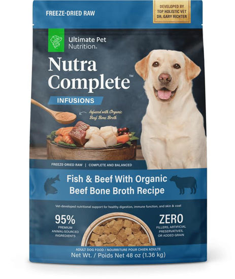 Picture of ULTIMATE PET NUTRITION Nutra Complete Bone Broth Infusions, 100% Freeze Dried Veterinarian Formulated Raw Dog Food with Antioxidants Prebiotics and Amino Acids, (3 Pound, Bone Broth Fish)