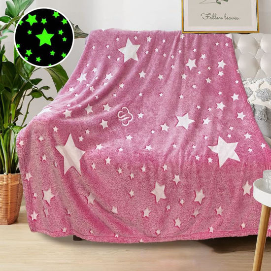Picture of Star Blanket for Girls, Pink Blankets for Women, Glow in The Dark Blanket, Cute Blankets for Teen Girls, Personalized Blankets for Adults/Kids,Soft Fleece Blankets and Throw,Birthday Gifts 40"x 50"