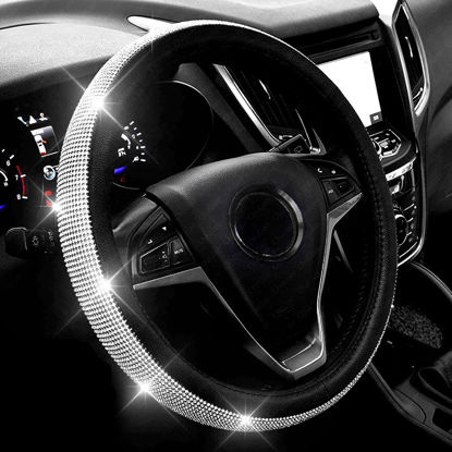 Picture of Diamond Leather Steering Wheel Cover with Bling Bling Crystal Rhinestones,Large-Size of 15 1/2 inches-16 inches Black