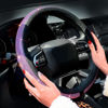 Picture of ChuLian New Diamond Leather Steering Wheel Cover with Bling Bling Crystal Rhinestones, Universal Fit 15 Inch Car Wheel Protector for Women Girls Purple Diamond