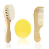 Picture of Molylove Baby Hair Brush with Wooden Handle and Comb Set for Newborns & Toddlers | Natural Soft Goat Bristles l Wood comb l Yellow Silicone Brush| Ideal for Cradle Cap (3PCS)