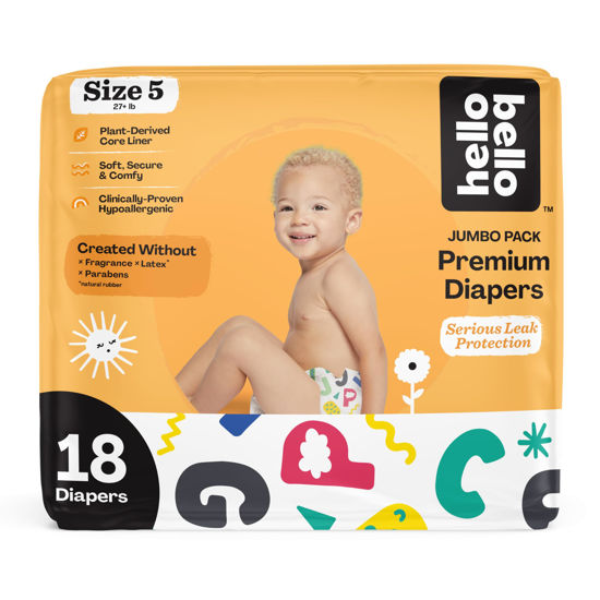 Picture of Hello Bello Premium Baby Diapers Size 5 I 18 Count of Disposable, Extra-Absorbent, Hypoallergenic Baby Diapers with Snug and Comfort Fit I Alphabet Soup